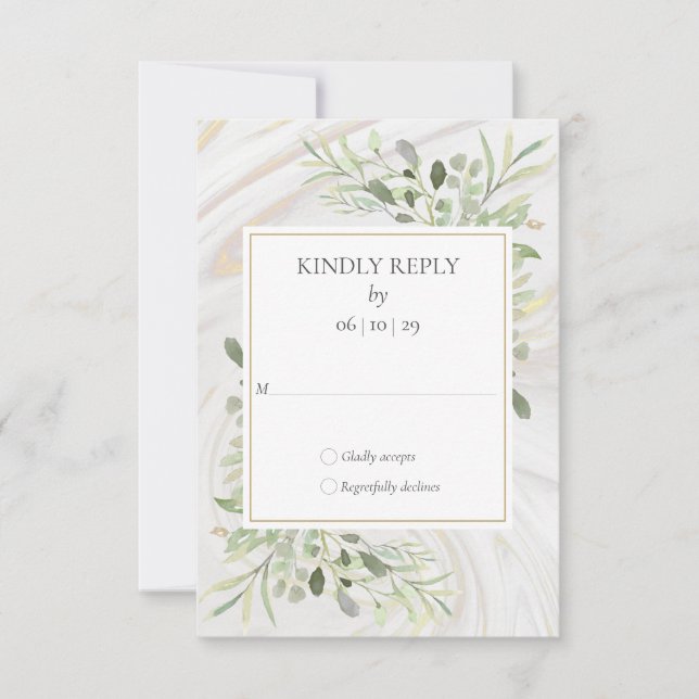 Watercolor Greenery Marble Swirl Wedding RSVP (Frente)