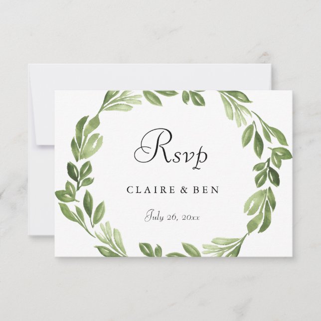 Watercolor Greenery Spring Weding Conite RSVP (Frente)
