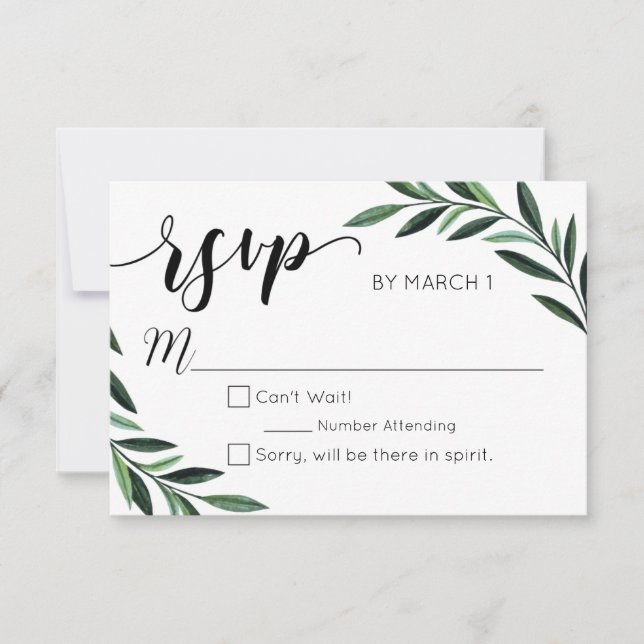 Watercolor Greenery Wedding RSVP (Frente)