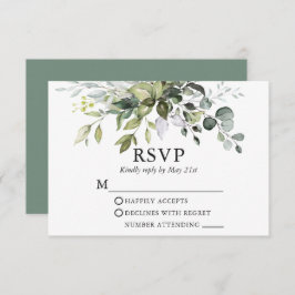 Watercolor Greenery Wedding Sage Green RSVP Card