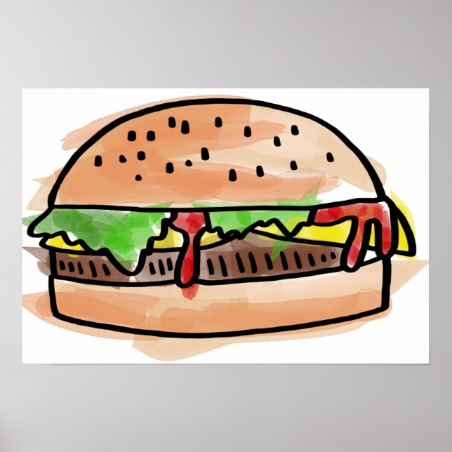 Watercolor Hamburger Burger Poster (Frente)