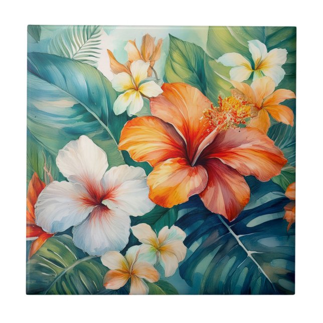 Watercolor Havaiano Garden Tropical Hibiscus (Frente)