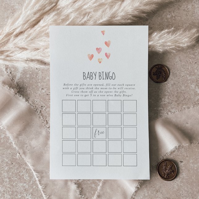Watercolor Hearts Girl Baby Bingo Game (Criador carregado)