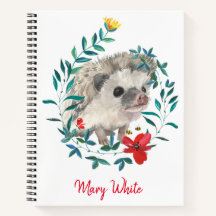 Watercolor Hedgehog Floral Wreath Personalizado