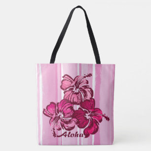 Watercolor Hibiscus Bolsa de praia Reversível Hava