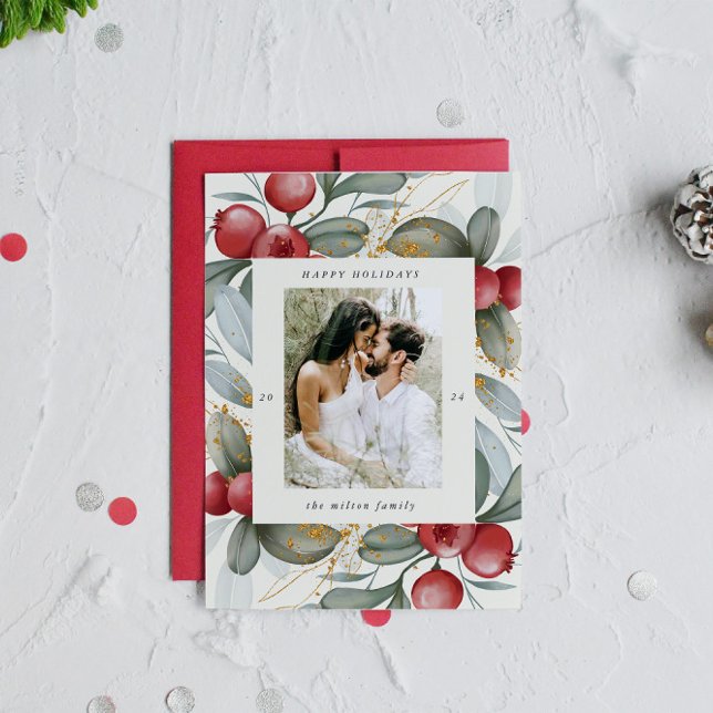 Watercolor Holiday Berries - Um Cartão De Feriado  (Criador carregado)