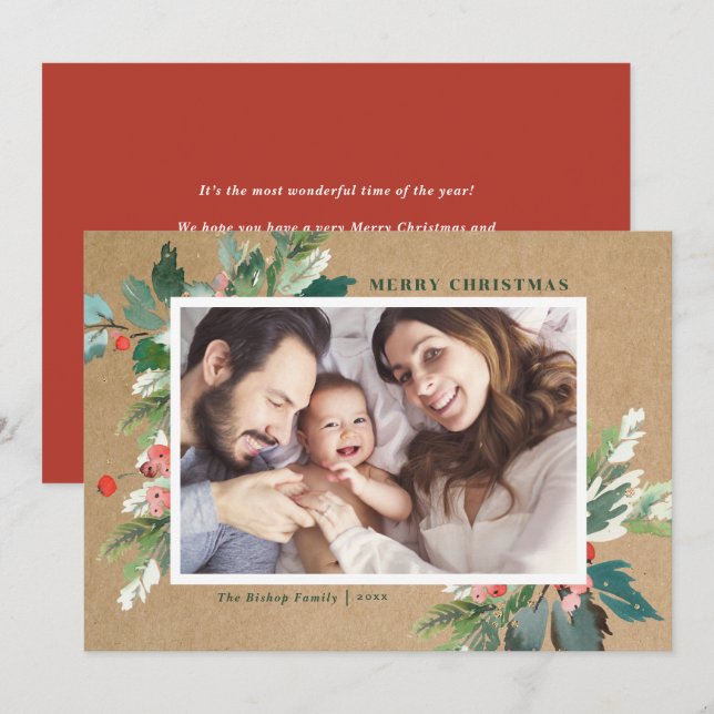 Watercolor Hollies Kraft Paper Foto Botânica (Frente/Verso)