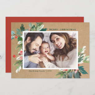 Watercolor Hollies Kraft Paper Foto Botânica