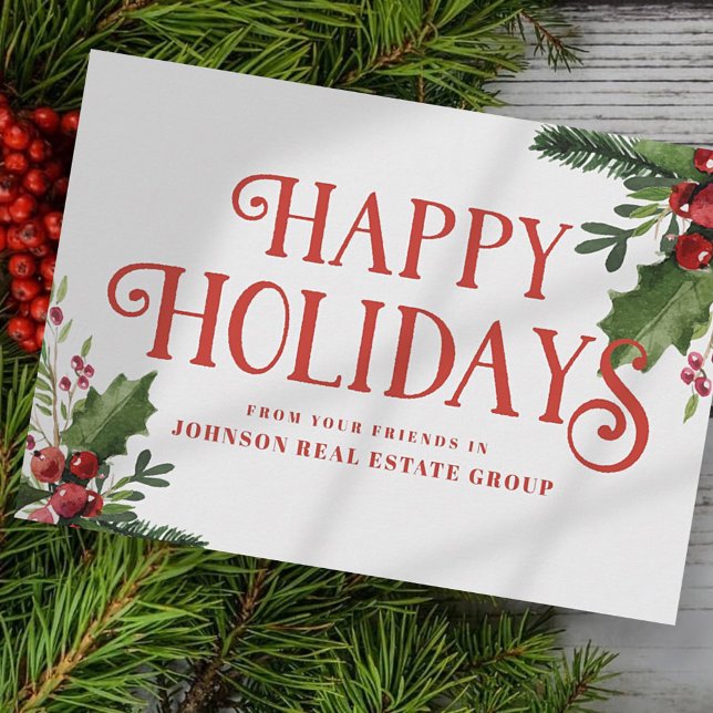 Watercolor Holly | CARTÕES DE NATAL (Criador carregado)