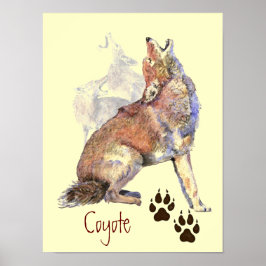 Watercolor Howling Coyote Poster