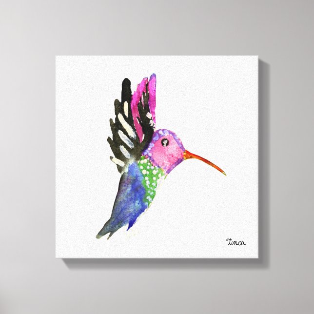 Watercolor Hummingbird Canvas Wall Art Impressão (Frente)