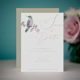 Watercolor Hummingbird Weding the Date Card