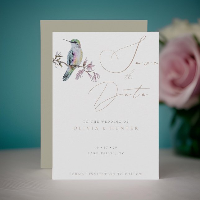 Watercolor Hummingbird Weding the Date Card (Criador carregado)