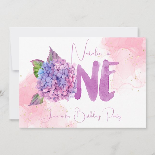 Watercolor hydrangea Primeiro Convite de Aniversár (Frente)