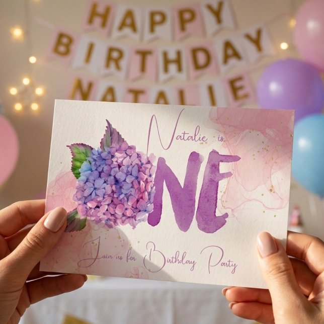 Watercolor hydrangea Primeiro Convite de Aniversár (Criador carregado)