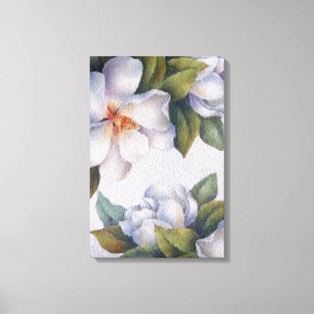 Watercolor Ivory Magnolias Stretch Canvas (Frente)