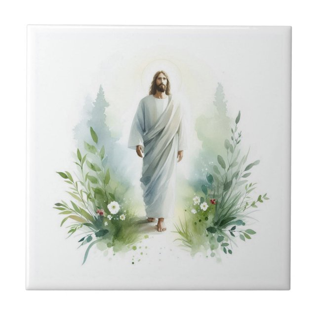 Watercolor Jesus Christ with Botanical Elements –  (Frente)