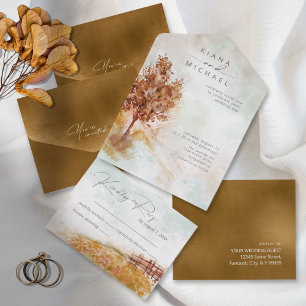 Watercolor Landscape Wedding All Autumn Dourado ID