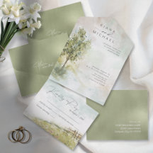 Watercolor Landscape Wedding All Sage Green ID786