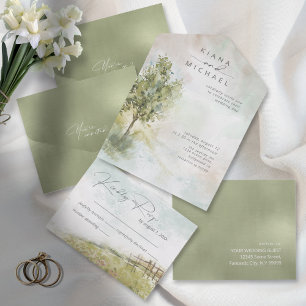 Watercolor Landscape Wedding All Sage Green ID786