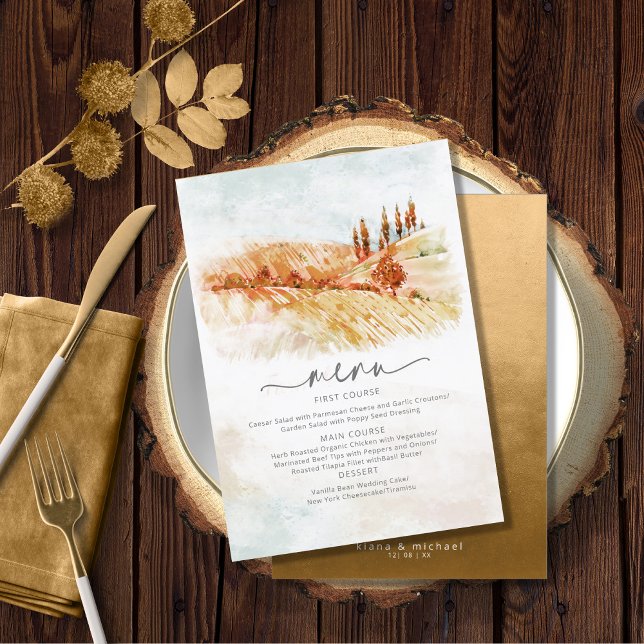 Watercolor Landscape Wedding Menu Autumn ID786 (Criador carregado)