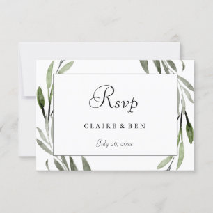 Watercolor Leaf Wreath Border Weding RSVP
