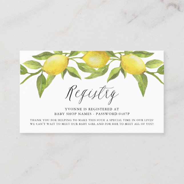 Watercolor Lemon Greenery Garland - Cartão de Regi (Frente)