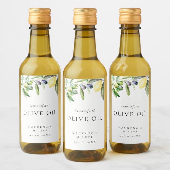 Watercolor Lemon Olive Oil Bottle Fovor Label (Garrafas)