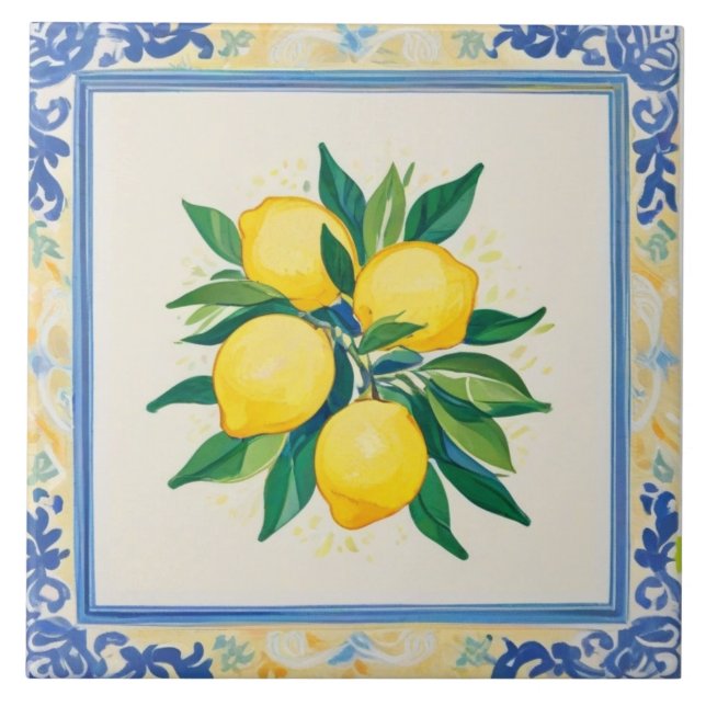 Watercolor Lemons Blue Green Yellow White Summery (Frente)