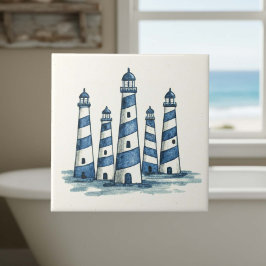 Watercolor Lighthouses Blue Ivory ID1202