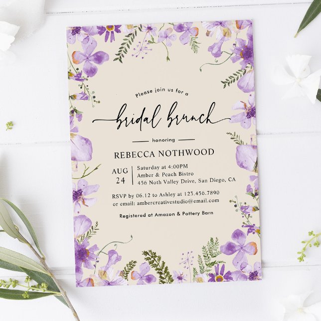 Watercolor Lilac Florals Bridal Brunch Convite (Criador carregado)