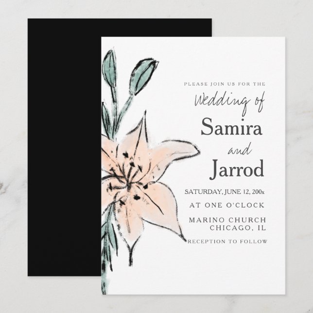 Watercolor Lily Floral Line Art Nk Sketch Casament (Frente/Verso)