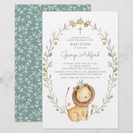 Watercolor Lion Prince Baby Boy Bautizo Convite