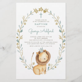 Watercolor Lion Prince Boy Baptism Convite