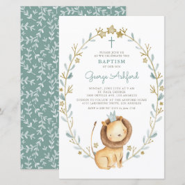 Watercolor Lion Prince Boy Baptism Convite