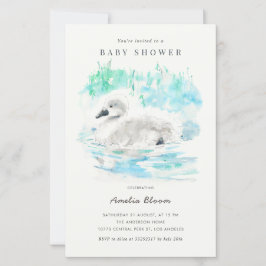 Watercolor Little Swan Baby Shower Invitation