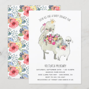Watercolor Llama Mamma Chá de fraldas Convite