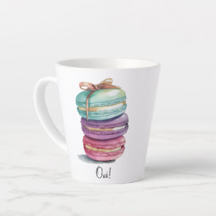 Watercolor Macaron Oui! Caneca para café latte