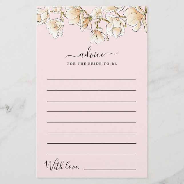 Watercolor Magnolia Advice for Bride Card (Frente)