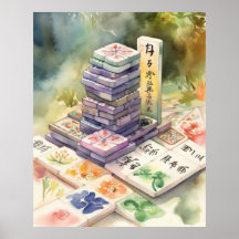 Watercolor Mahjong Art Impressão