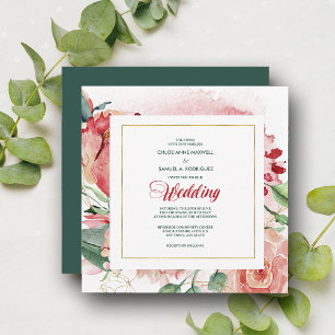 Watercolor Marsala Red Floral Casamento Convite