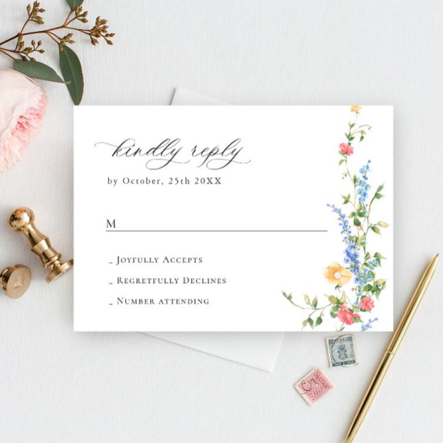 Watercolor Meadow Wildflower Bohemian Wedhén RSVP (Criador carregado)