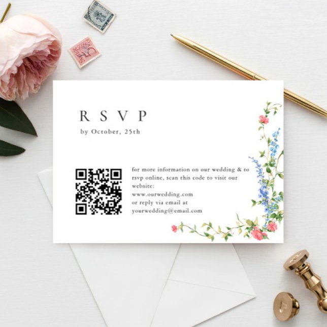 Watercolor Meadow Wildflower Bohemian Wedhén RSVP (Criador carregado)