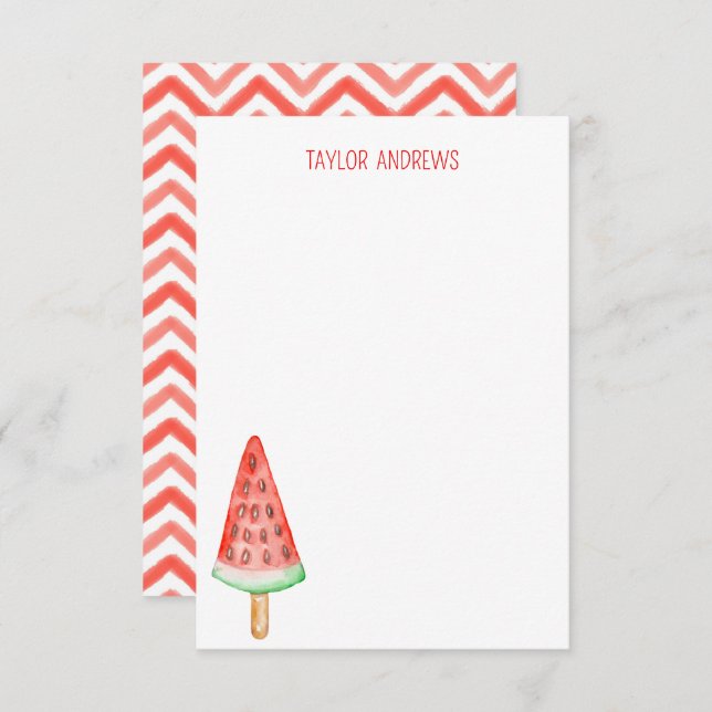 Watercolor Melancia Cartões de Nota de Picolé (Frente/Verso)