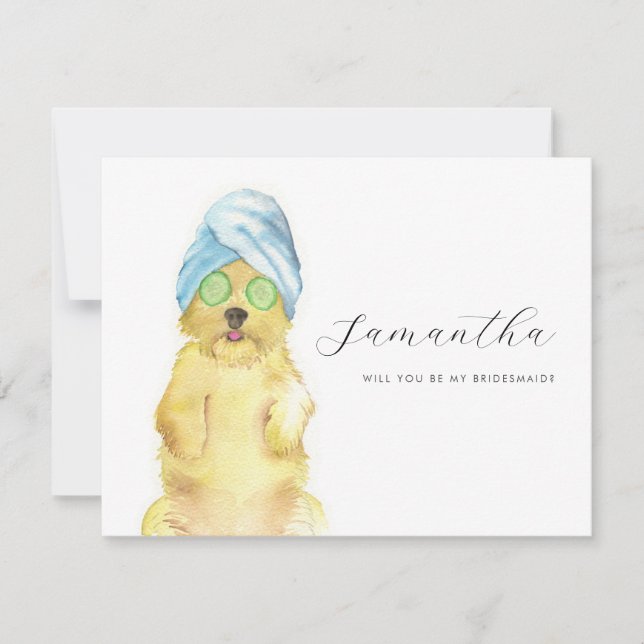 Watercolor Morkie Poo Spa Day Bridesmaid Cards (Frente)