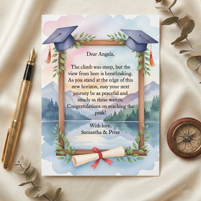 Watercolor Mountain Lake Journey Graduation Card (Criador carregado)