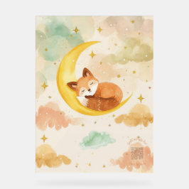 Watercolor Nursery Sign | Sleeping Baby Fox & Moon