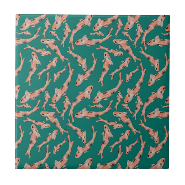 Watercolor Orange Koi Fish Teal Pattern (Frente)