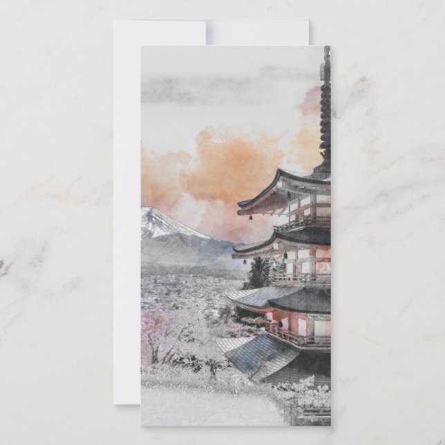 Watercolor Pagoda Japonês e Monte Fuji (Frente)
