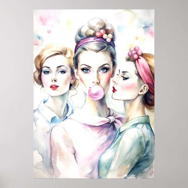 Watercolor Paint Engraçadas Girls Poster (Frente)